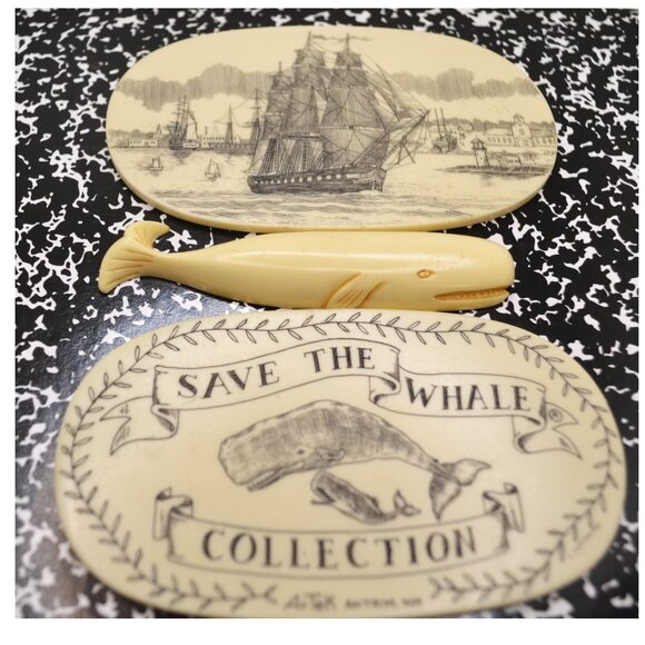 3 Piece Collection Faux Scrimshaw Artek Save The Whale Nautical Decor - Picture 1 of 7